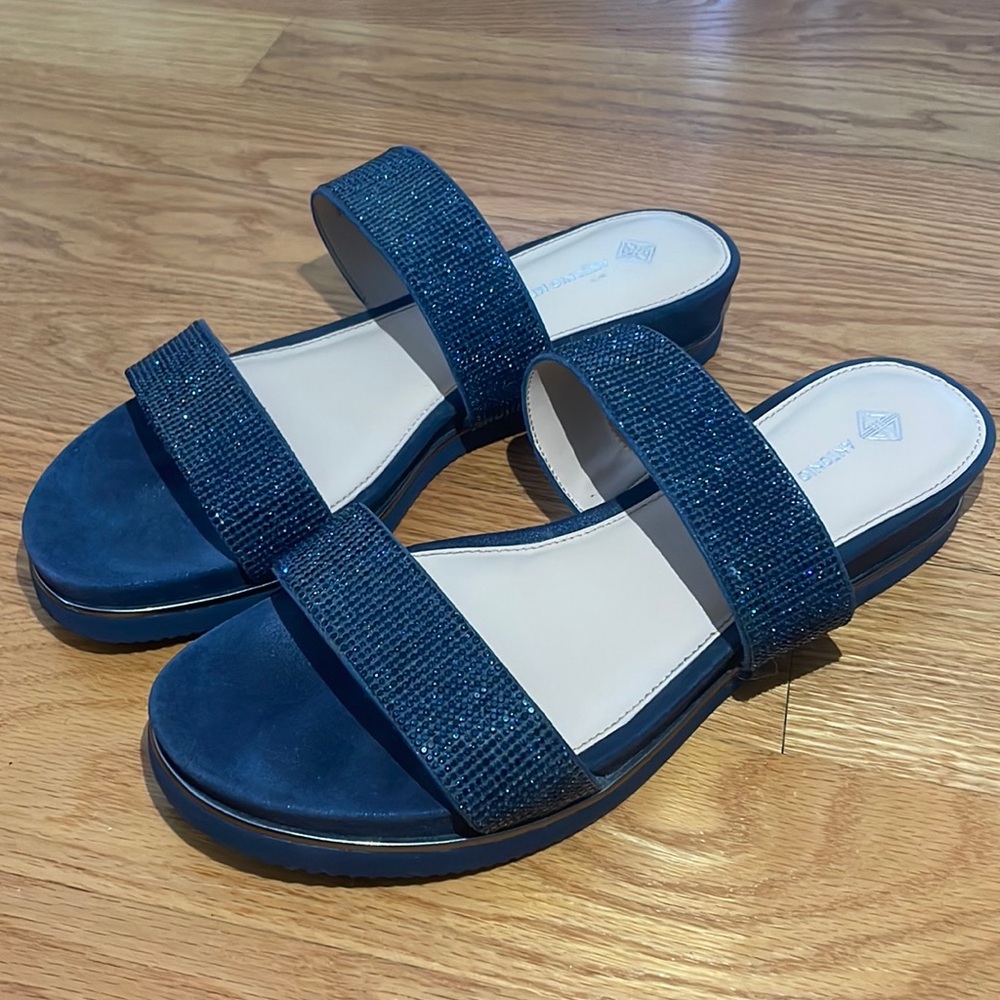 Antonio Melani navy blue sparkle sandals slide formal shoes size 9.5